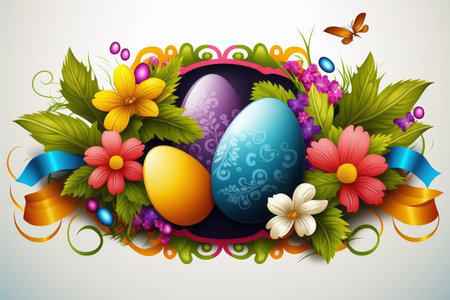 Easter card with eggs and flowers. Vector illustration. EPS 10の素材