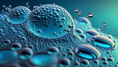 Water drops on a blue background. 3d rendering, 3d illustration.の素材