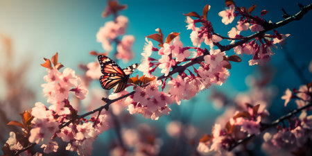 Butterfly on cherry blossoms in spring. selective focus.の素材