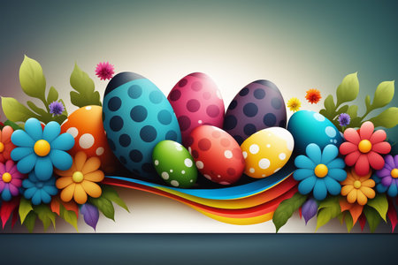 Easter background with colorful eggs and flowers. Eps 10 vector files.の素材