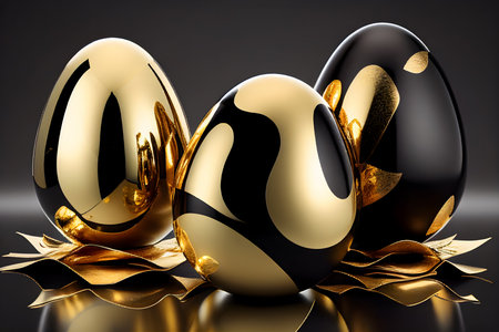 Easter eggs. 3D illustration. Black and gold color.の素材