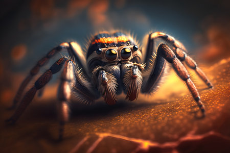 jumping spider macro close up on a dark background. 3d renderの素材