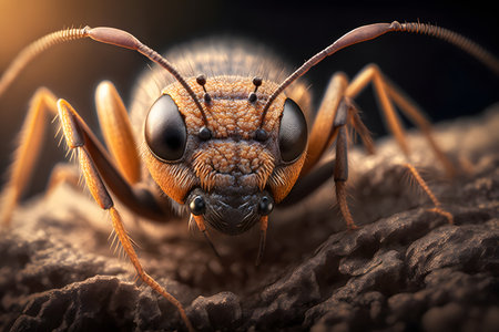 Close up of an ant on the ground. 3d illustration. macro.の素材