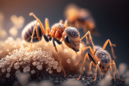 Ants on the ground. 3D illustration. Close-up.の素材