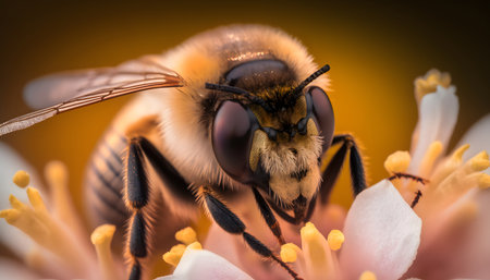 Macro shot of a bee on a flower. Shallow depth of field.の素材