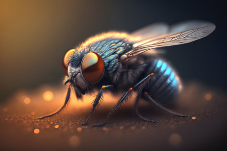 Macro photo of a fly on a blurred background. 3d renderingの素材