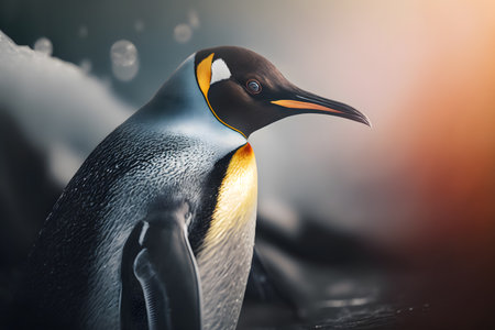 King penguin on ice. 3d rendering. toned imageの素材