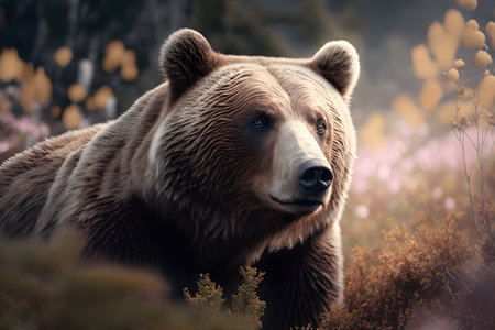 Grizzly bear in the autumn forest. 3d renderingの素材