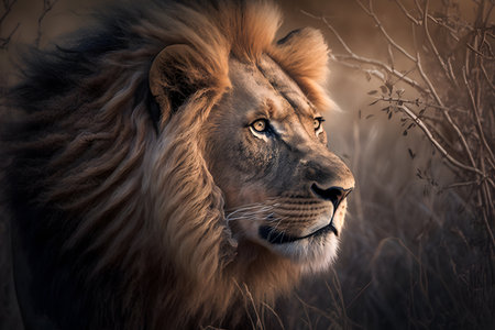 Lion in Kruger National Park, South Africa ; Specie Panthera leo family of Felidaeの素材