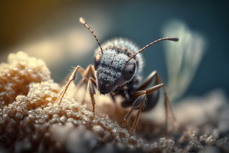 Ant on the ground in nature. macro shot. Shallow depth of field.の素材
