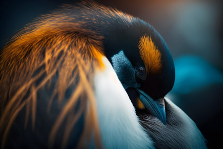 Close up of the head of a King penguin (Crowned crane)の素材