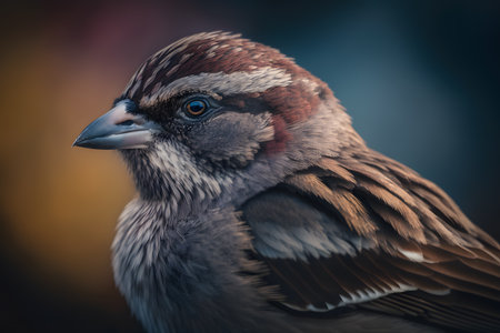 Closeup portrait of a sparrow on a blurred natural background.の素材