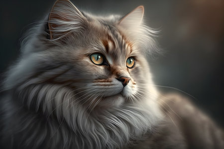 Close-up portrait of Maine Coon cat with blue eyes.の素材