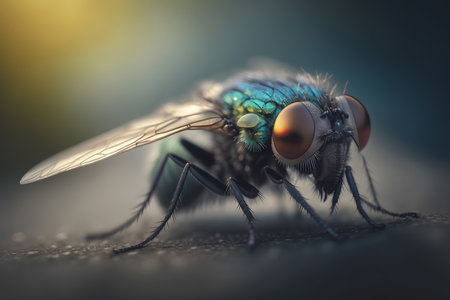 Macro shot of a fly on a blurred background with bokeh effectの素材