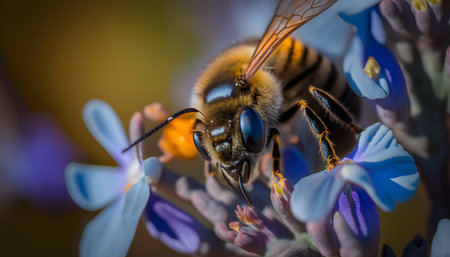 Macro of a bee collecting pollen on a flower. Shallow depth of fieldの素材