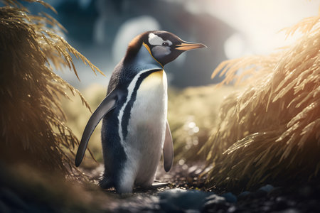 Penguin on the beach in the sun. 3d renderingの素材
