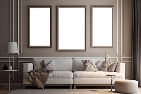 Mock up poster frame in classic interior background, 3d renderの素材