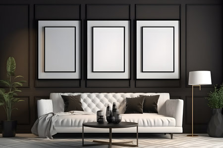 Mock up poster frame in interior background, 3D Illustrationの素材