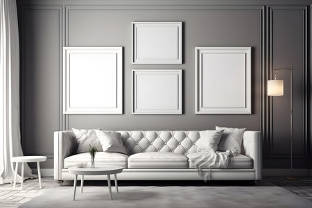Mock up poster frame in classic interior background, 3D renderの素材