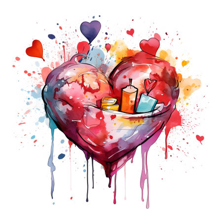 Valentines day card with heart and gifts. Vector illustration.の素材