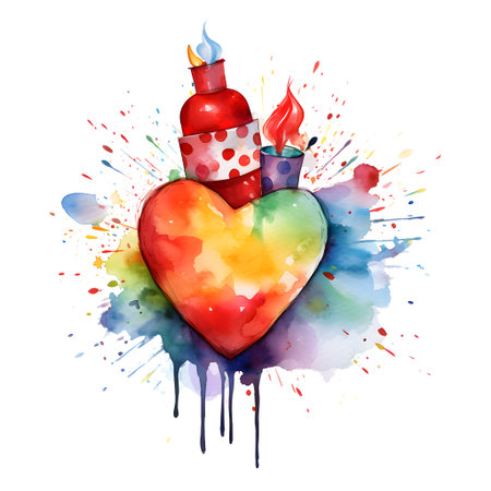 Watercolor valentine's day illustration with hearts and gift boxesの素材