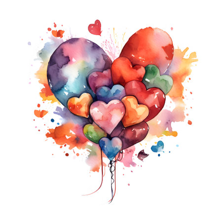 Watercolor heart with hand drawn elements. Vector illustration for your designの素材