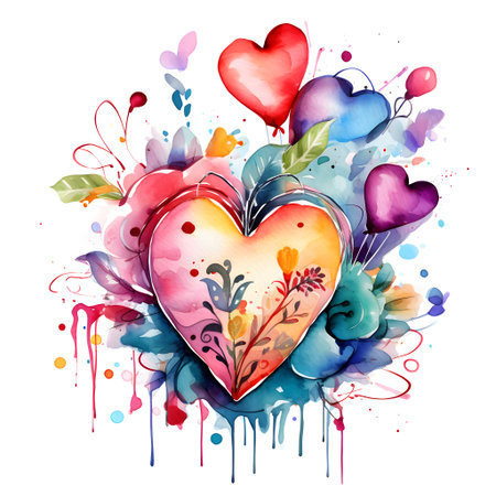 Valentine's day greeting card with heart-shaped balloons and gift boxの素材