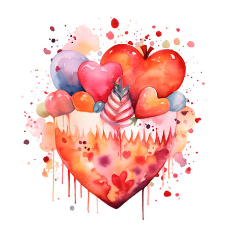 Watercolor valentine's day background with hearts. Vector illustration.の素材