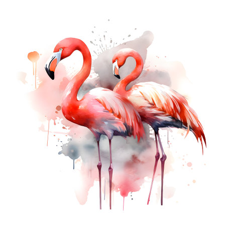 watercolor flamingo. Hand drawn illustration isolated on white background.の素材
