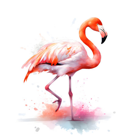 Watercolor flamingo isolated on white background. Hand drawn illustration.の素材