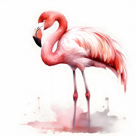 Pink flamingo on a white background. watercolor painting. Vector illustration.の素材