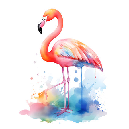 Pink flamingo on watercolor background. watercolor painting. Vector illustration.の素材