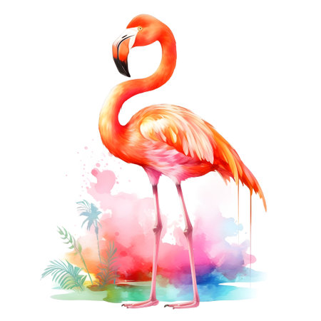 Pink flamingo on watercolor background. watercolor illustration. Vector.の素材