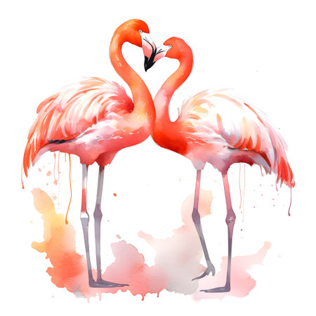 Two flamingos. watercolor illustration. Isolated on white backgroundの素材
