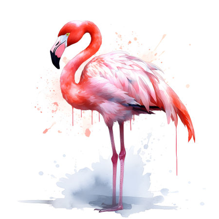 pink flamingo. Watercolor painting on a white background. Vector illustrationの素材