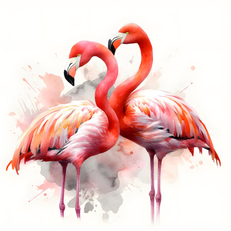 Two flamingos in love. watercolor painting. Vector illustration.の素材