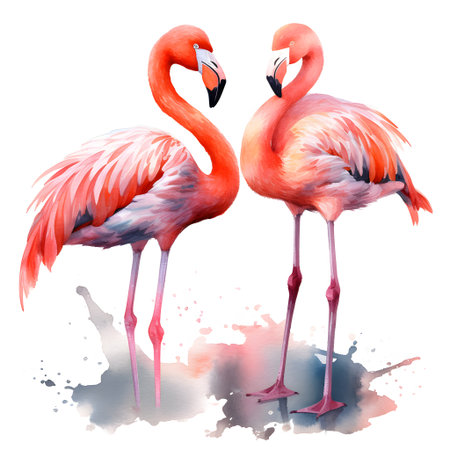 Two flamingos on watercolor background. Watercolor vector illustration.の素材