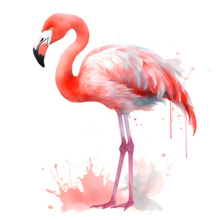Watercolor flamingo isolated on white background. Hand drawn illustration.の素材