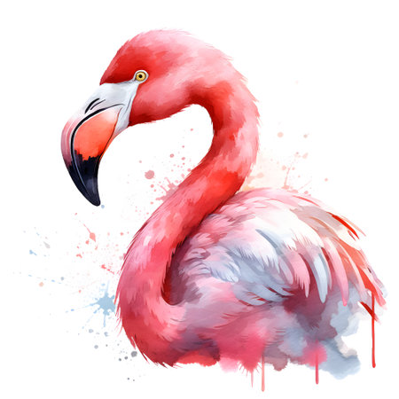 Pink flamingo on a white background. watercolor painting. Vector illustrationの素材