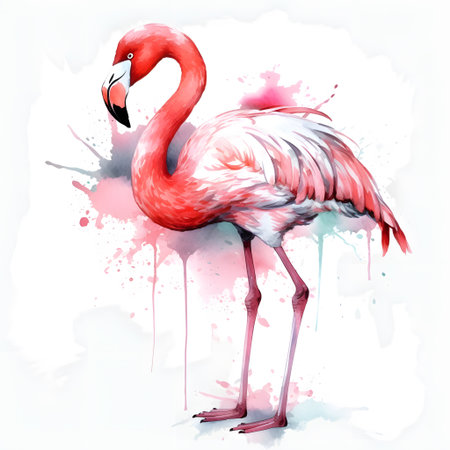pink flamingo. Watercolor painting on white background. Vector illustration.の素材
