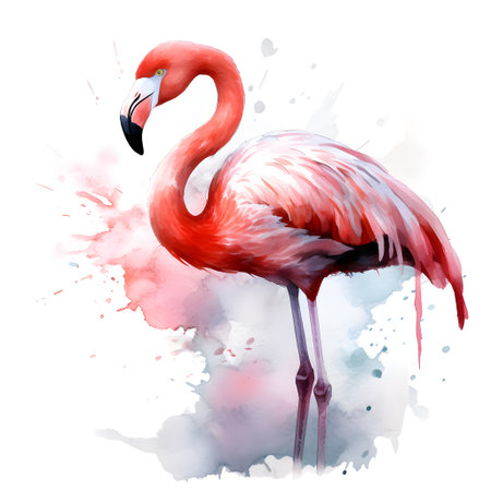 pink flamingo. Watercolor painting on white background. Vector illustration.の素材