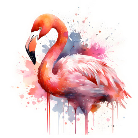watercolor flamingo. Vector illustration. Isolated on white background.の素材