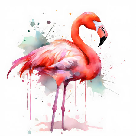 watercolor flamingo. Hand drawn illustration isolated on white background.の素材