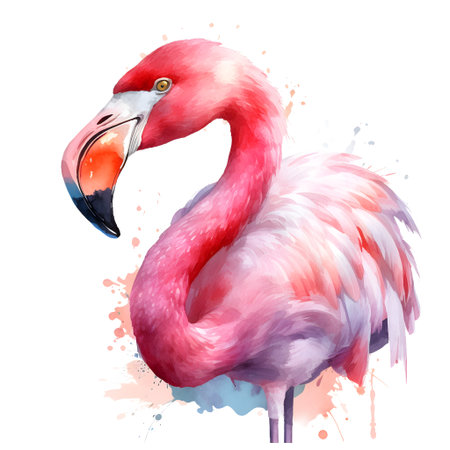 Pink flamingo on a white background. watercolor painting. Vector illustrationの素材