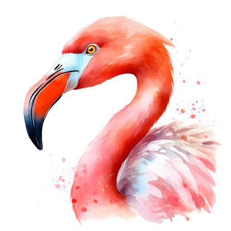 Flamingo watercolor painting on white background. Vector illustration.の素材