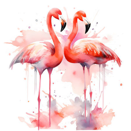 watercolor flamingo. Hand drawn illustration isolated on white background.の素材