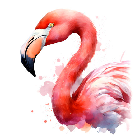 Watercolor flamingo isolated on white background. Hand drawn illustration.の素材