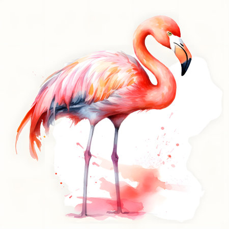 Watercolor flamingo isolated on white background. Hand drawn illustration.の素材