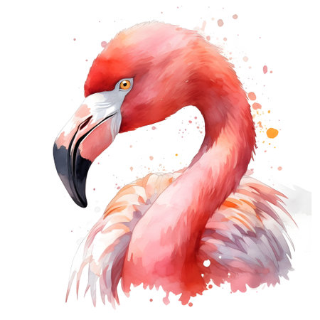 Flamingo watercolor vector illustration. Exotic tropical bird.の素材