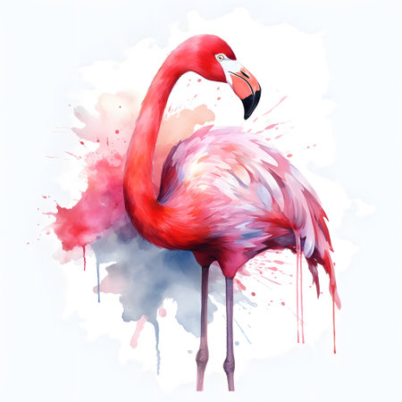 watercolor flamingo. Hand drawn illustration isolated on white background.の素材
